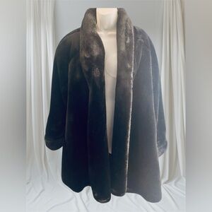 Monterey Fashions Vintage Black Faux Fur Coat Hook Closure and Pockets. VTG